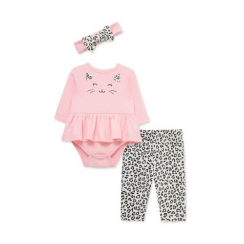 Baby Girls Leopard Bodysuit and Pants Set with Headband