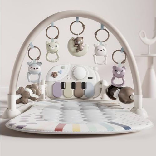 Baby Gym with Kick and Play Piano, Baby Play Mat Tummy Time Activity Gym Mat with 5 Infant Sensory, Music & Lights Boy or Girl for Newborn 0 to 3 6 9 12 Months