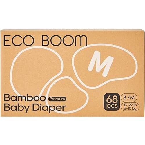 (Medium - 68 Count) ECO BOOM Diapers, Baby Bamboo Viscose Diapers, Eco-Friendly Natural Soft Disposable Nappies for Infant, Size 3 Suitable for 13 to 22lb