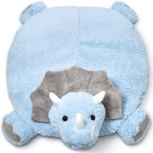 Bearington Baby Lil' Tracer Tummy Time Mat, 30 x 30 Inch Dinosaur Plush Stuffed Animal Blanket, Baby Play Mat