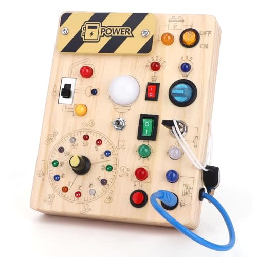 Grarain Busy Board with led Light,Baby Toys,Montessori Toys for 1+ Year Old, Wooden Toddler Toys, Sensory Travel Toys, Busy Board for Toddlers 2-4 (Busy Board Plus V2)