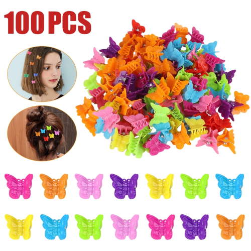 "TSV 100pcs Mini Butterfly Hair Clips, Assorted Colors, Small Plastic Barrettes with Metal Spring, 0.6""x0.8"