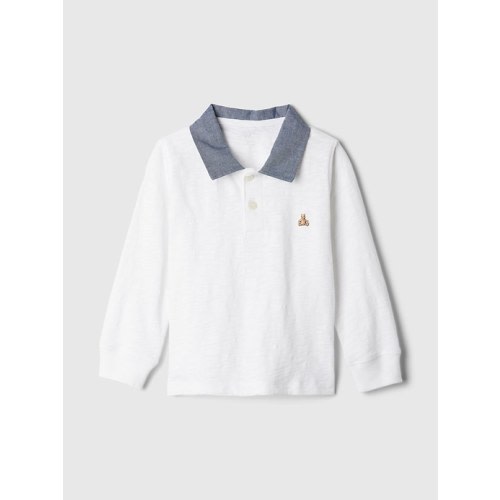 babyGap Chambray Polo Shirt in optic white, size: 18-24 M