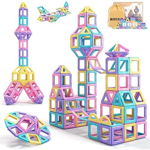 Toddler Girl Toys, Magnetic Tiles Basic Set, Birthday Gifts Ideas for Girls Age 3-5, Magnetic Building Blocks, Magnet STEM Montessori Toddler Kids Christmas Toys Gifts for 3 4 5 6 7 Year Old Girls
