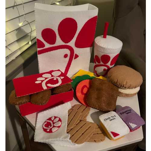 Handmade Handsewn Chick-Fil-A Pretend Play Food Set