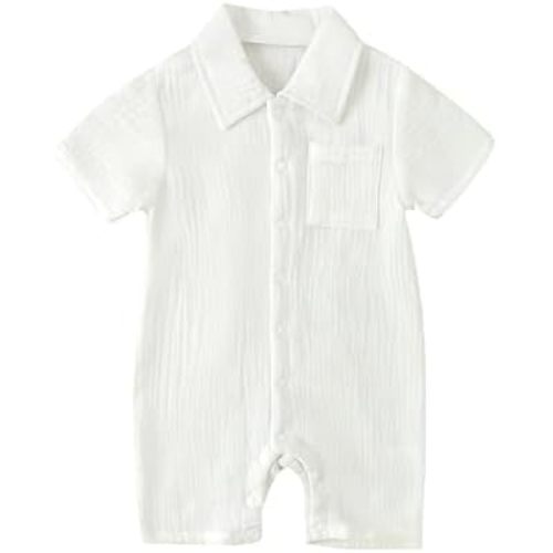Baby Boy Romper Short Sleeve Button Down Shirt Onesie Jumpsuit Shorts Summer Clothes Outfit Newborn Infant