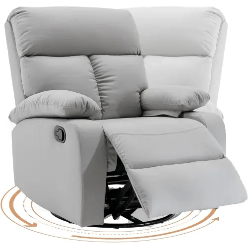 Swivel Rocker Recliner, Rocking Recliner Chair, Small Rocker Recliners for Small Spaces, Living Room, Bedroom, Nursery, RV, Light Grey
