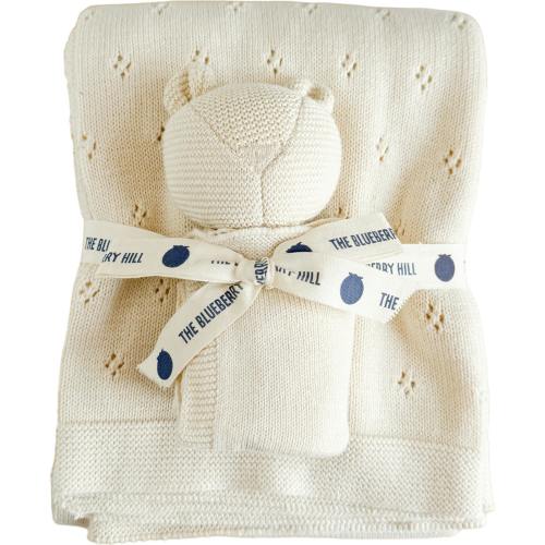 Pique Blanket and Bear Lovey Gift Set - Cream