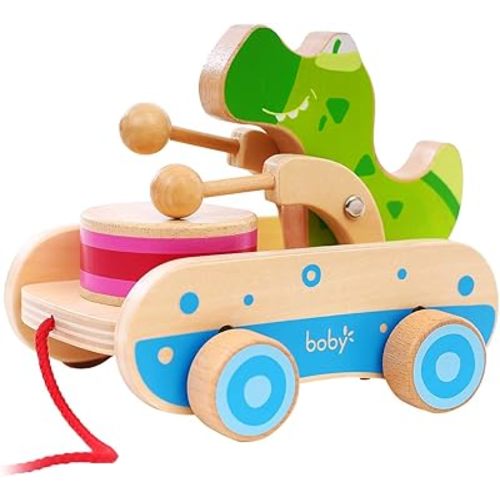 Baby Gift Wooden Toddler Pull Toy, Crocodile Drum Tapping Children's Toy, Baby dragging and Learning to Walk, Rope Traction Rope Crawling for Toddlers Ages 1+