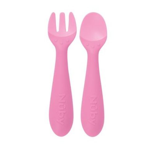 Nuby Fork And Spoon Set With Hilt - Pink
