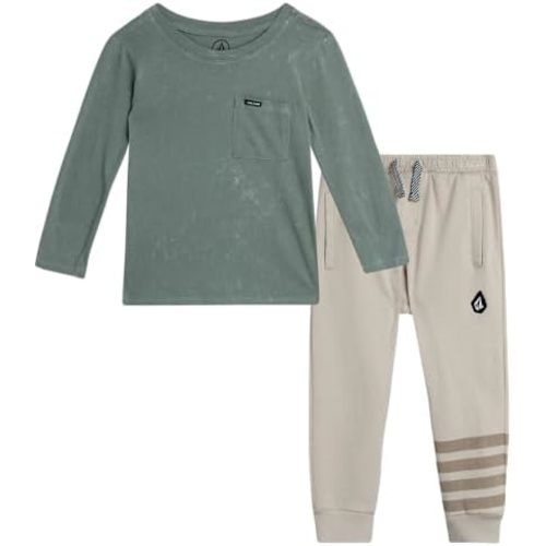Volcom Baby Boys Pants Set - 2 Piece Long Sleeve Jersey Shirt and French Terry Joggers Playwear for Infant/Little Boy (12M-7)