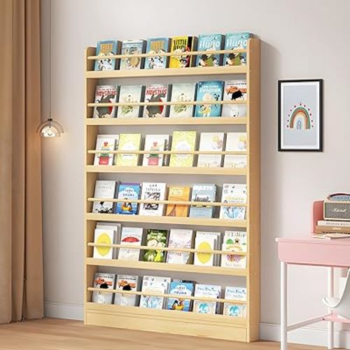 Behind The Door Bookshelf, Behind Door Bookshelf, 6-Tier Book Shelf, Narrow Thin Bookshelf for Kids, Space Saving, Anti-tip, Wall Mounted Book Toy Organizer for Bedroom, Living Room, Office