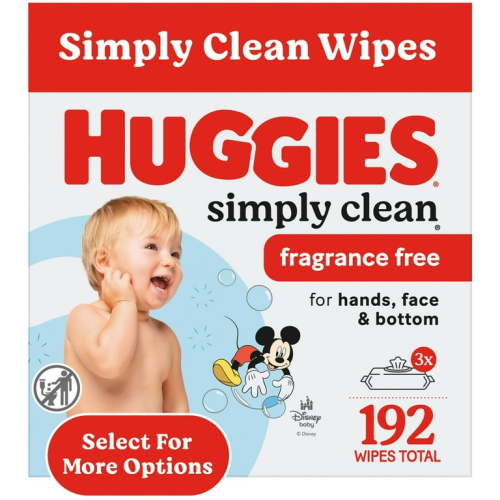 Huggies Simply Clean Unscented Baby Wipes for Sensitive Skin, Fragrance Free, 3 Pack, 192 Total Ct