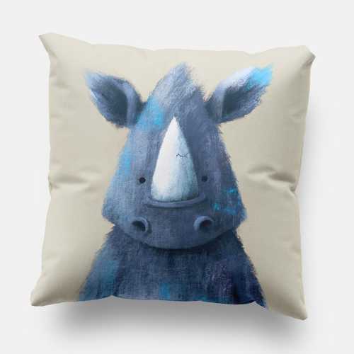 Rhino Cushion Cover - Jungle Theme Cushion Cover for Childrens Bedroom, Baby Nursery & kids playroom
