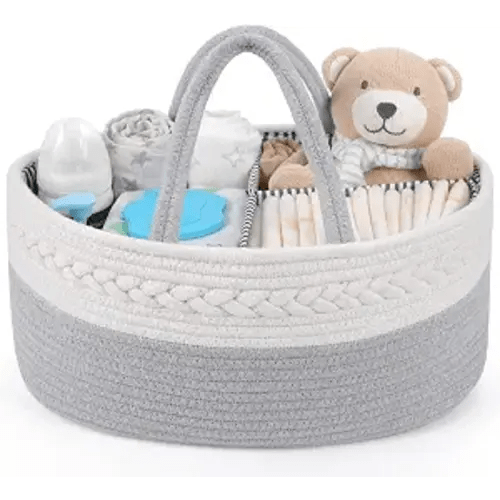 Maliton Diaper Caddy Organizer for Baby Boy- Cotton Rope for Changing Table, Nursery Storage, Newborn Baby Must Have Items