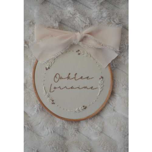 Hand Embroidered Name Hoop, Personalized Embroidery Hoop, Baby Name Announcement, Leaf Embroidery, Embroidery Hoop, Birth Announcement Sign