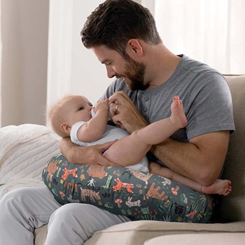 Boppy Nursing Pillow Original Support, Green Forest Animals, Ergonomic Nursing Essentials for Bottle and Breastfeeding, Firm Fiber Fill, with Removable Nursing Pillow Cover, Machine Washable