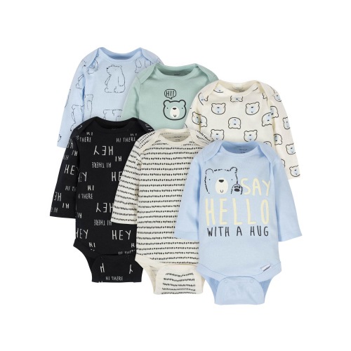 Gerber Baby Boys' Long Sleeve Onesies Bodysuits, 6-Pack
