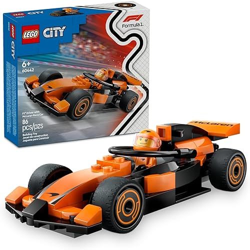 LEGO City F1 Driver with McLaren Race Car Toy - Model Car Building Toy Kit for Kids, Boys and Girls, Ages 6+ - F1 Collectible for Fans - with a Driver Minifigure - Gift Idea for Birthdays - 60442