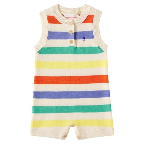Baby striped knitted cotton overalls