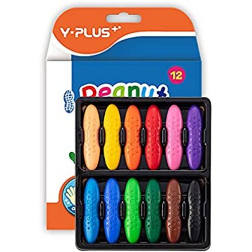 YPLUS Peanut Crayons for Kids, 12 Colors Washable Toddler Crayons, Non-Toxic Baby Crayons for ages 2-4, 1-3, 4-8, Coloring Art Supplies
