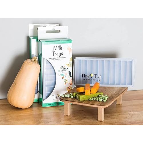 Breast Milk Freezer Storage Trays, 10-1oz Bars, 2 Silicone Tray Containers w/Leak Resistant Lids, Food Grade Silicone (Milk Trays)