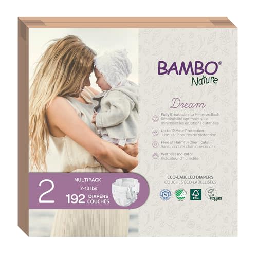 Bambo Nature Hypoallergenic Baby Diapers, Eco-Labelled Sustainable Diapers, Enhanced Leakage Protection, Totally Chlorine-free, Skin Friendly, and Super Absorbent - Size 2 (192 Count)