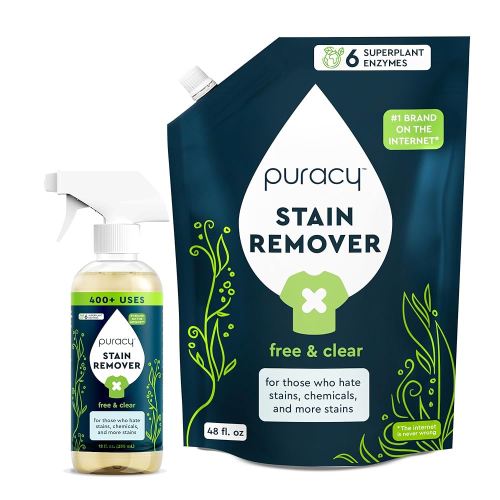 Puracy Stain Remover - Cleaning Spray, Clothes Stain Remover for Clothes, Laundry Stain Remover Spray for Clothes, Travel Stain Remover, Oil Stain Remover - Natural Spot Cleaner, 12oz & 48oz Bundle