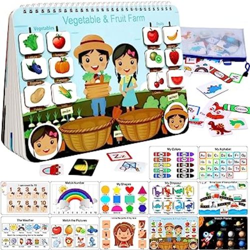 Busy Book for Kids, Montessori Autism Sensory Educational Toys, 12 Pages Toddler Preschool Activity Binder and Early Learning Toys - for Boys & Girls Develops Fine Motor Skills