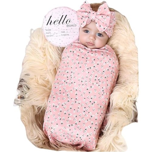 Galabloomer Receiving Blanket Headband Set Flower Print Baby Swaddle Blankets
