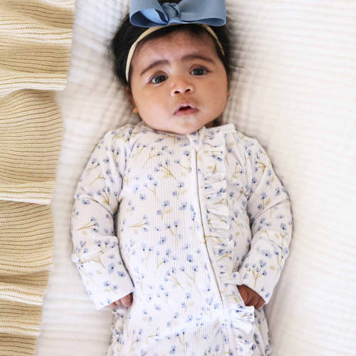 Blake's Blooms Waffle Bamboo Zipper Ruffle Footie (Newborn)