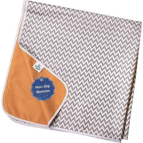 Baby Splat Mat for Under High Chair, 51" Waterproof and Washable Spill Mat, Anti-Slip Floor Protector, Baby Play Mat - Grey Chevron