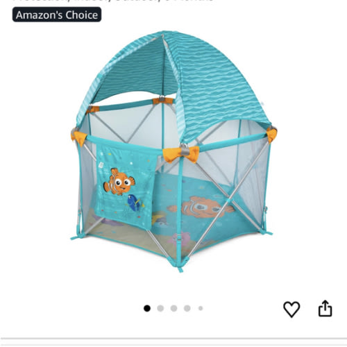 Bright Starts Disney Baby Finding Nemo Pop 'N Play Deluxe Portable Playard, Pop-and-Fold, Baby Beach Tent, UVA/UVB Protection, Indoor/Outdoor, 6 Months+