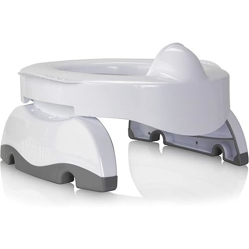 Kalencom Potette Plus Premium 2 in 1 Travel Potty and Toilet Seat Trainer Ring with Built in Pee Guard and Easy-Grip Handles (White/Gray)