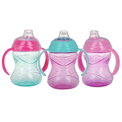 Nuby 3 Pack Girl No-Spill Cup with Flex Straw - 10 Ounce - 12+