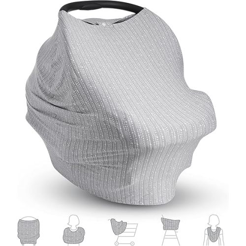 Munchkin® 5-in-1 Baby Car Seat Cover – Versatile Nursing Cover Up for Breastfeeding, High Chair and Carrier Protection with XtraGuard™ Silver-Ion Technology, Grey