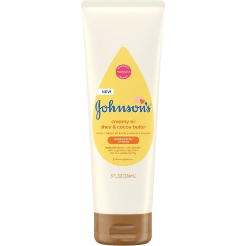 Johnson's Baby Creamy Oil for Baby with Shea & Cocoa Butter, Moisturizing Body Lotion with Gentle Fragrance, Hypoallergenic, Non-Greasy, Paraben-Free, Phthalate-Free and Dye-Free, 8 fl. oz