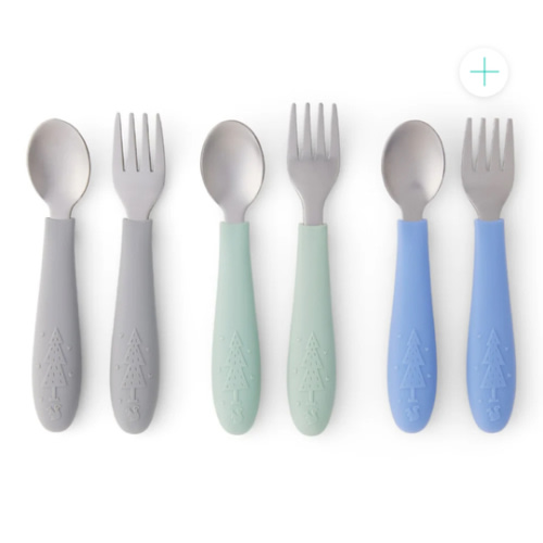 Babies/Toddler Stainless Steel Spoons + Forks with Silicone Handle
