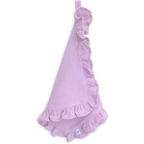 Ryan & Rose Cutie Lovey - Soft 100% Organic Cotton Muslin with Attachable Snap Closure - Loveys for Babies Newborn Baby Lovey Security Blankets for Babies Baby Blanket (Ruffle Lavender)