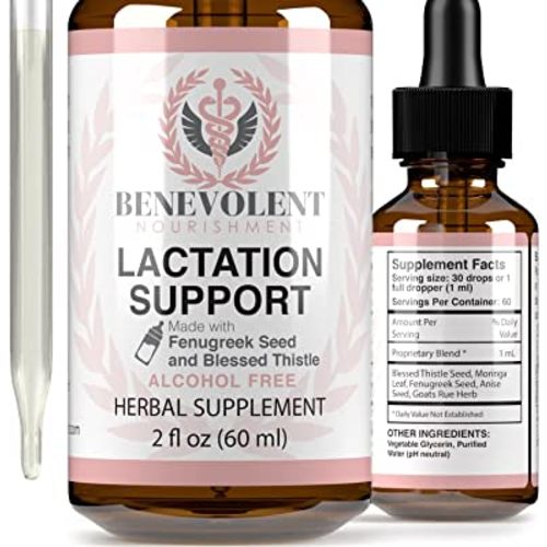 Lactation Supplement Breastfeeding Support Liquid - Breast Milk Supply Increase for Mothers, Organic Drops of Fenugreek Blessed Thistle Goats Rue Herb, 100% 2X Absorption No Alcohol or Sugar