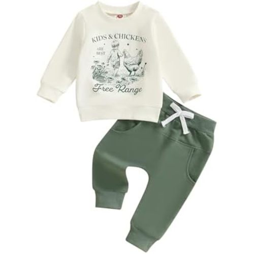 Fernvia Toddler Baby Boy Clothes Print Long Sleeve Pullover Sweatshirt Bow Pants Set 2 Pcs Sweatsuit Outfits