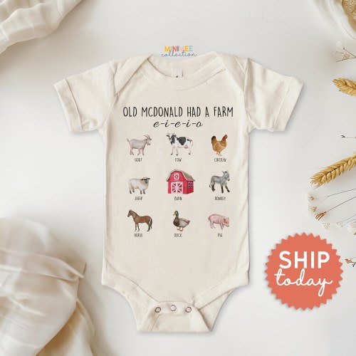 Old McDonald Had A Farm Onesies® Brand, Nursery Rhyme Baby Bodysuit, Farm Country Animal Lover Baby Clothes, Baby Shower Gift, (BC-TRE26)