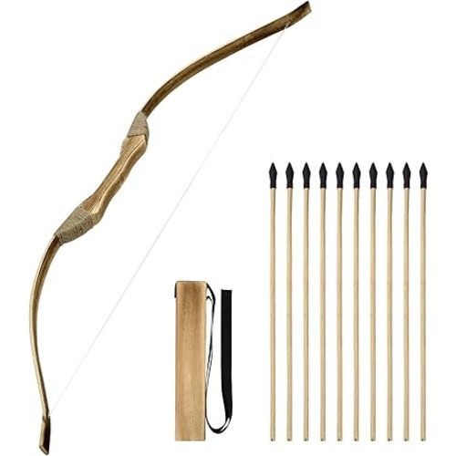 Kids Bow and Arrow Set, 32 Inch Archery Set Handmade Wooden Toy Bow and Arrow for Kids 4-6 8-12, Cosplay Game Costume Prop Play, 1 Bows 1 Quivers and 10 Wood Arrows, Gifts for Youth Boys & Girls