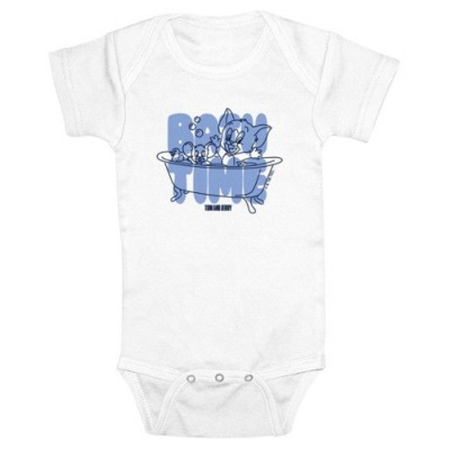 Infant's Tom and Jerry Baby Bath Time Bodysuit - White - 12 Months