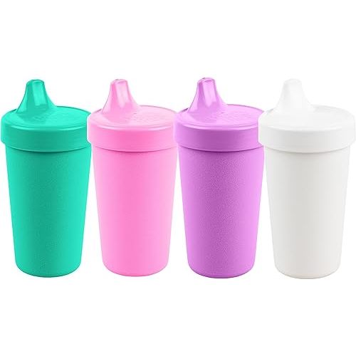 Re-Play Made in USA 10 Oz. Sippy Cups for Toddlers, Pack of 4 - Reusable Spill Proof Cups for Kids, Dishwasher/Microwave Safe - Hard Spout Sippy Cups for Toddlers 3.13" x 6.25", Sparkle