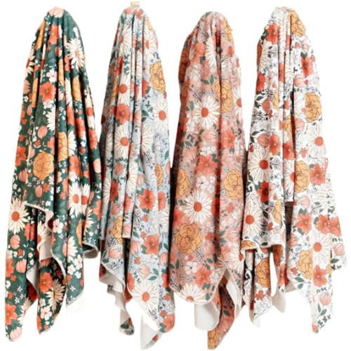 4Pcs Receiving Blankets, Baby Swaddle Nursery Swaddle Wrap Headband Hat Set, Print Baby Doll Accessories for Baby Girl Gift 0-3 Months(Autumn Garden)