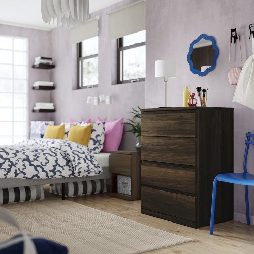 STORKLINTA 4-drawer chest - dark brown/oak effect anchor/unlock function 27 1/2x18 7/8x38 5/8 "