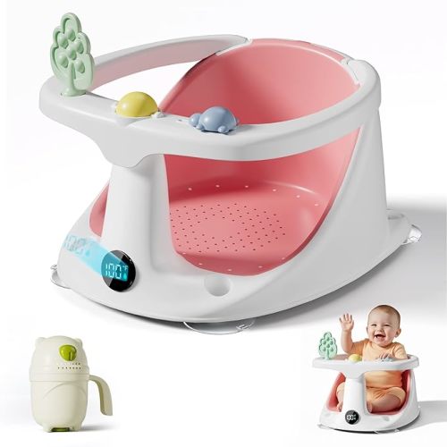 Baby Bath Seat for Babies 6 Months & Up - Bathtub Seats for Babies Sitting Up with Rinse Cup, Non-Slip, Comfortable, Infant Bath Essentials, Gray