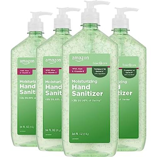 Amazon Basic Care - Aloe Vera Hand Sanitizer 62%, 34 Fl Oz (Pack of 4)