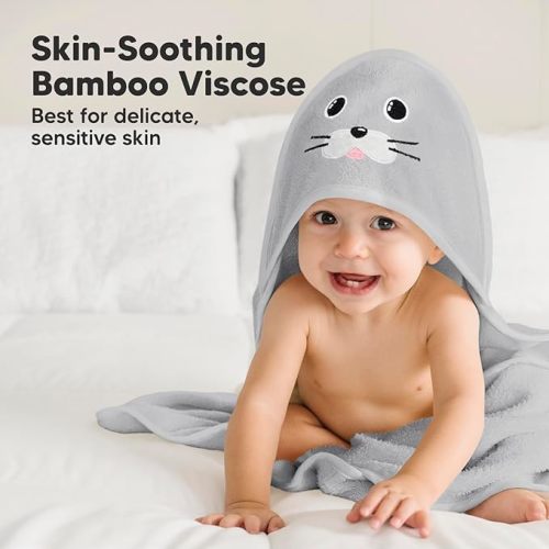 KeaBabies Baby Hooded Towel - Viscose Derived from Bamboo Baby Towel, Toddler Bath Towel, Infant Towels, Large Hooded Towel, Soft Baby Towels with Hood for Girls, Babies, Newborn Boys (Seal)